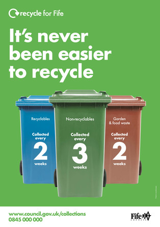 Recycle for Scotland local authority reduced frequency campaign, its never been easier, poster template