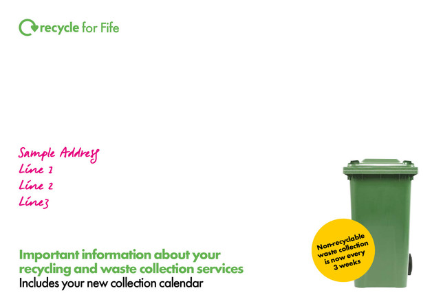  Recycle for Scotland local authority reduced frequency campaign, its never been easier to recycle, envelope template
