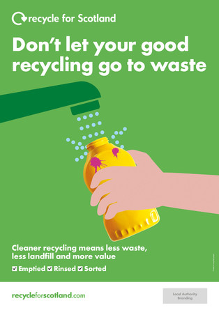 Recycle for Scotland local authority A3 plastic bottle contamination poster