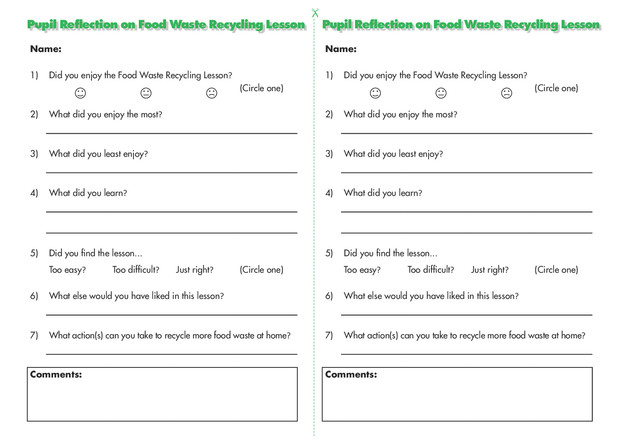 Pupil Reflection Food Waste Recycling Lesson