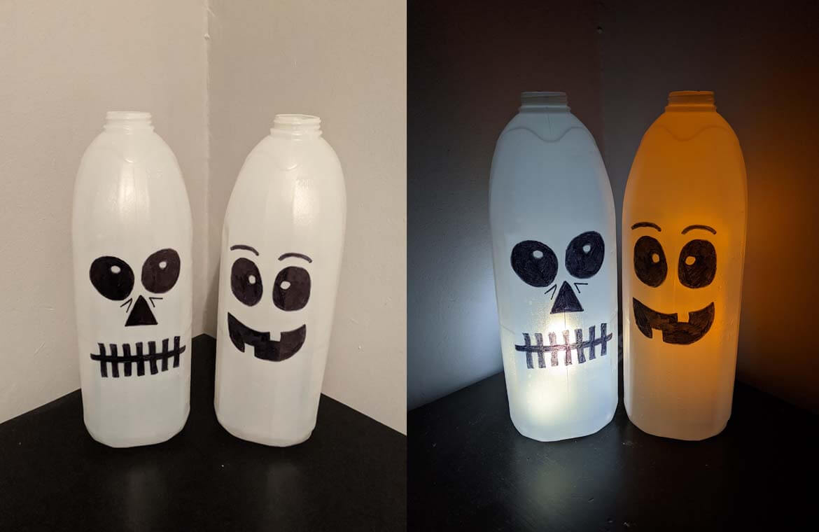 Halloween monsters made from milk bottles - alternative to pumpkins.jpeg