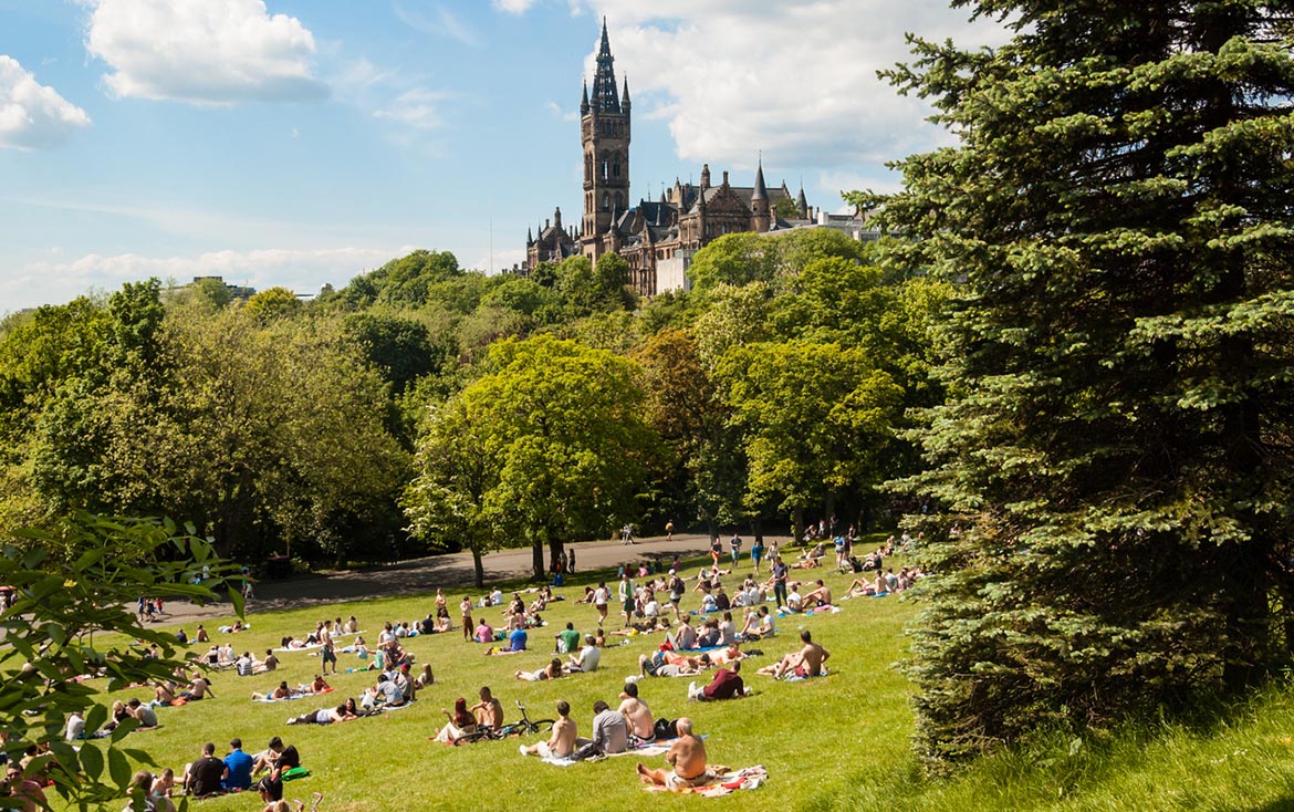 People enjoying picnics in Glasgow