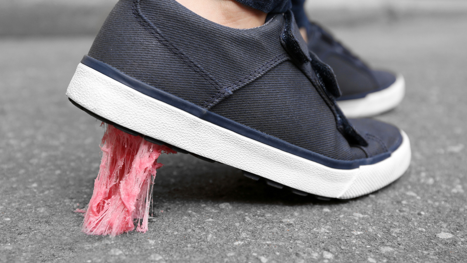 Chewing gum stuck to the sole of a shoe
