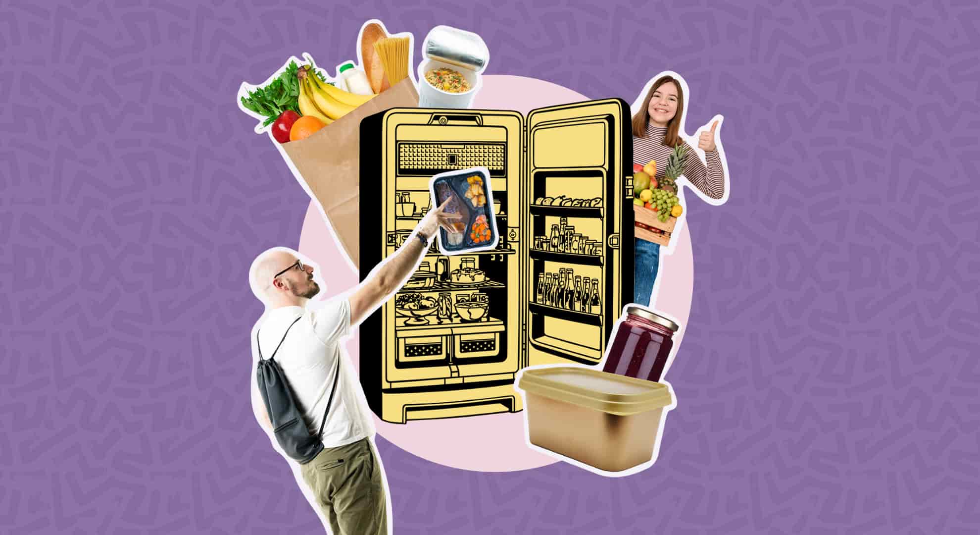 purple graphic of a community fridge