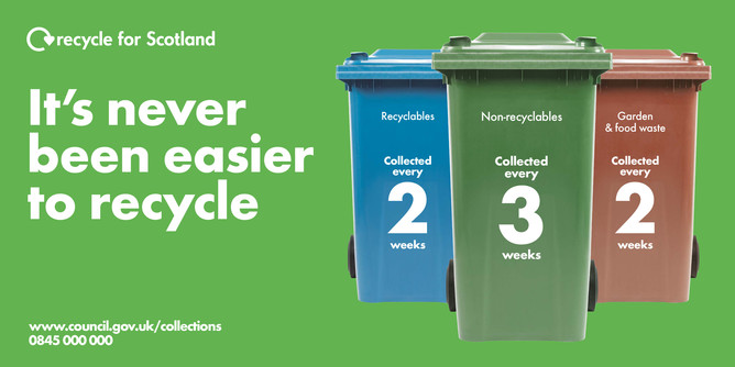  Recycle for Scotland local authority reduced frequency campaign, its never been easier to recycle, vehicle livery template
