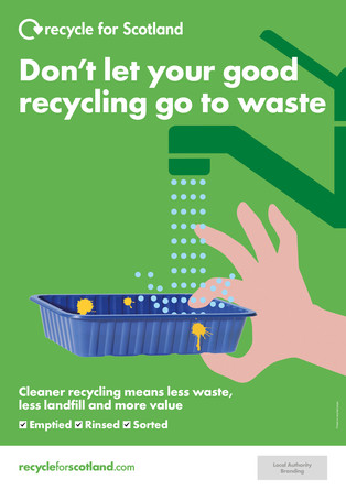  Recycle for Scotland local authority A3 plastic tray contamination poster