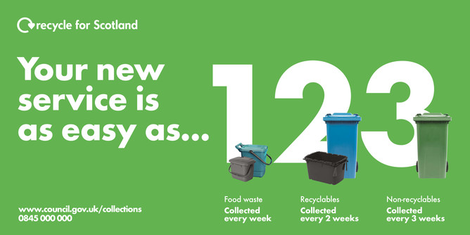  Recycle for Scotland local authority reduced frequency campaign, easy as 1 2 3, vehicle livery template
