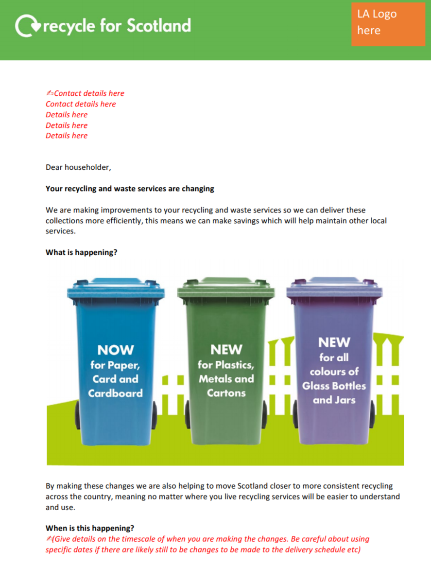 Household Recycling Charter – Service Change – Teaser Letter