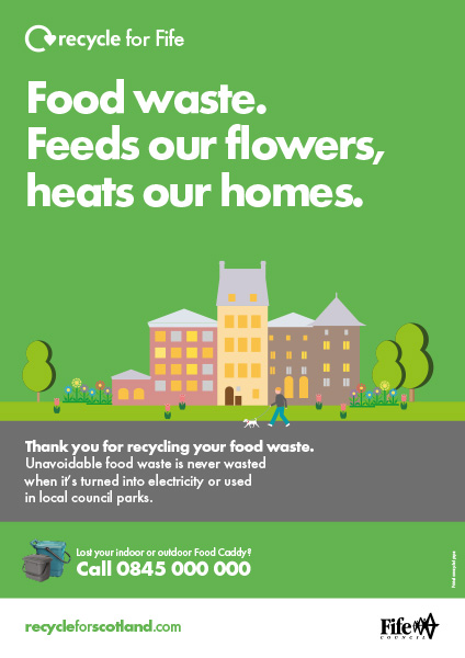 Recycle for Scotland local authority Everyone has Food Waste transformation (day) A3 poster