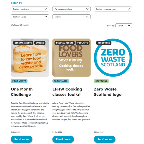 A screenshot of Zero Waste Scotland's Partners Hub Page