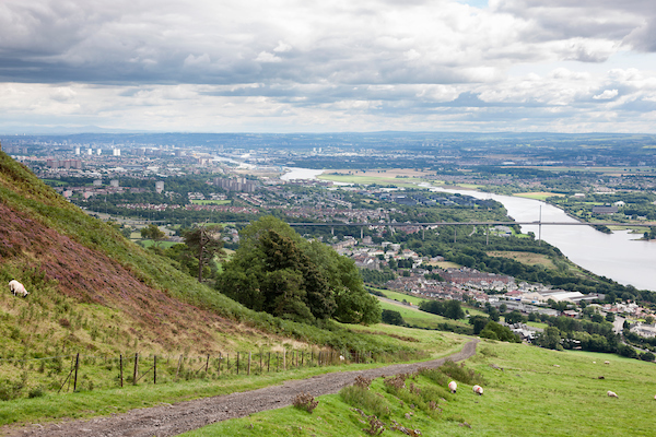 A view of Old Kilpatrick and Glasgow from the Kilpatrick hills